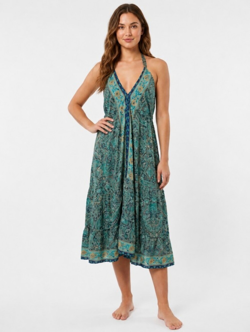 Silk Blend Halter Midi Dress With Matching Wrap Top NWT